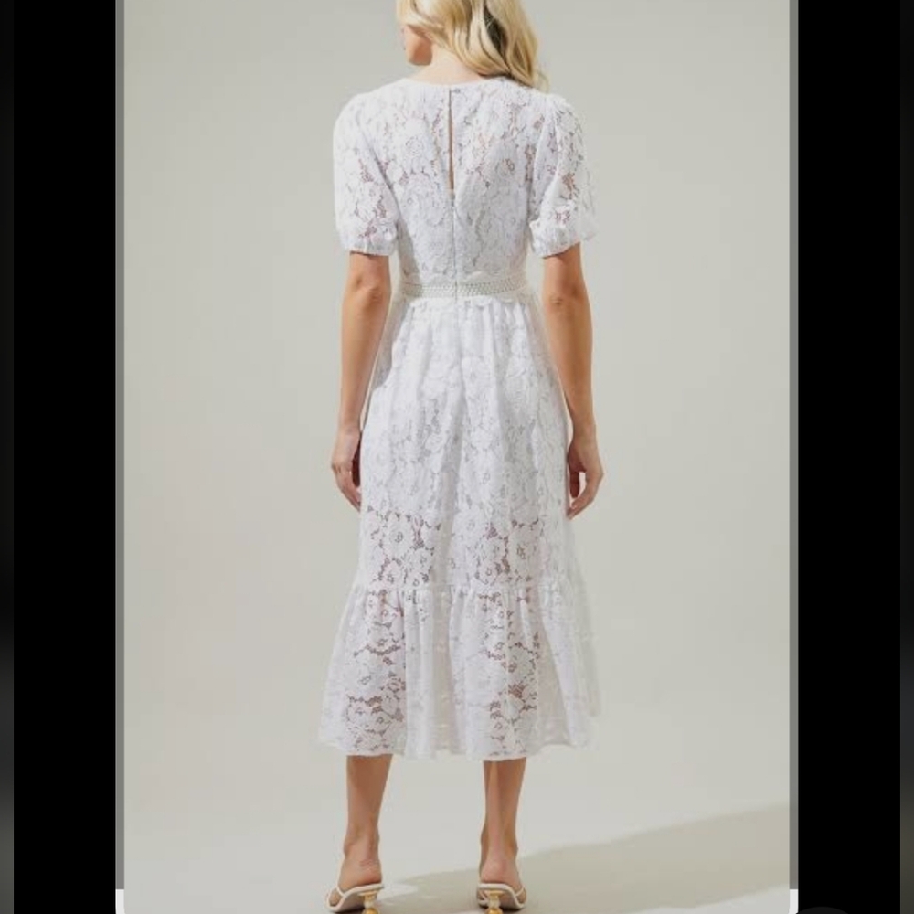 136. New Sugarlips White Lace Tiered A-Line Midi Skirt Size Large - Picture 3 of 8
